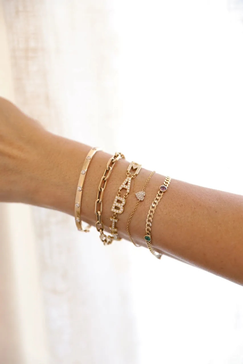 14k Gold Diamond Heart Bracelet (Mama/Adult Size)