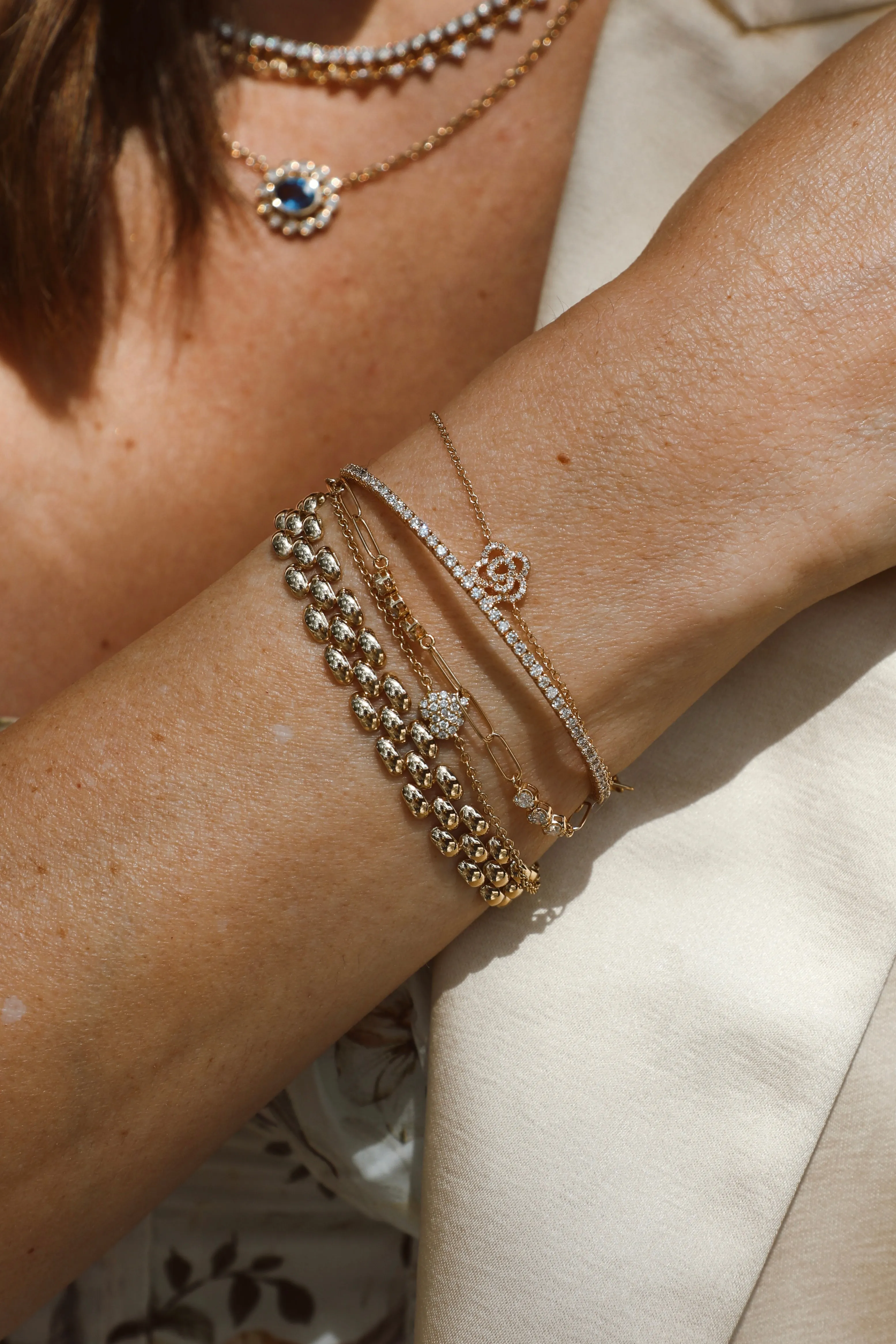 14k Gold Diamond Heart Bracelet (Mama/Adult Size)