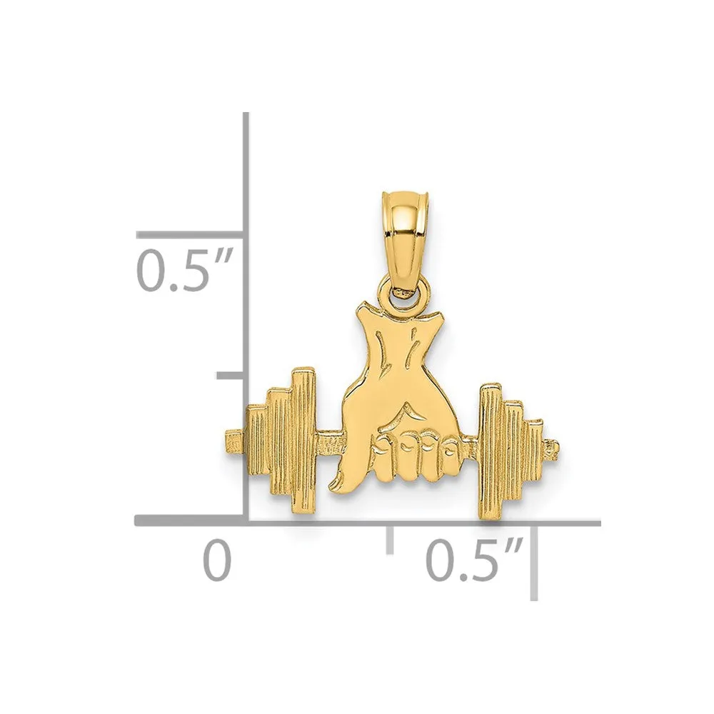 14K Hand Holding Barbell Charm