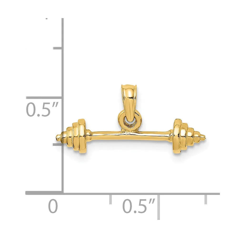 14K Solid Polished 3-D Dumbbell Charm
