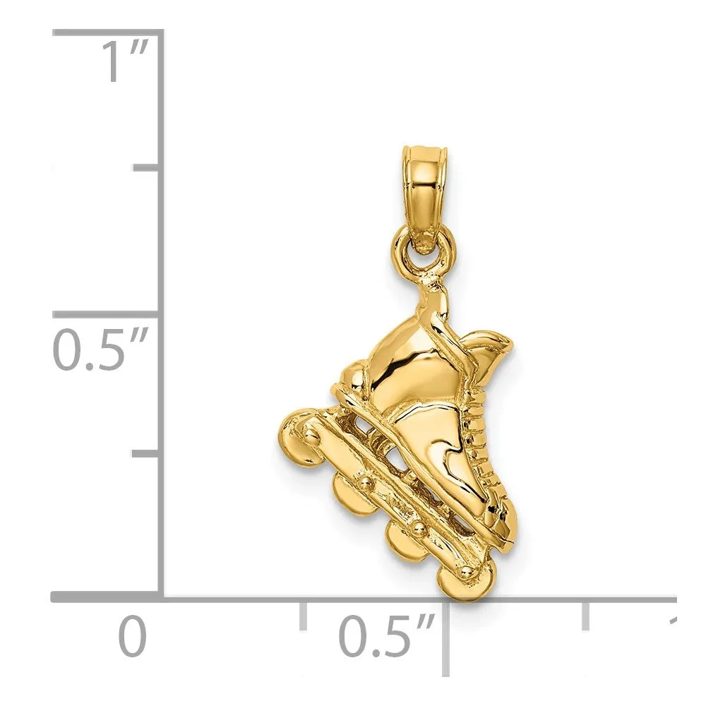 14K Solid Polished 3-D Rollerblade Charm