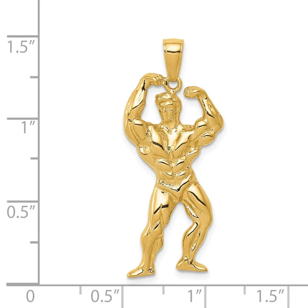 14k Solid Polished Weightlifter Pendant
