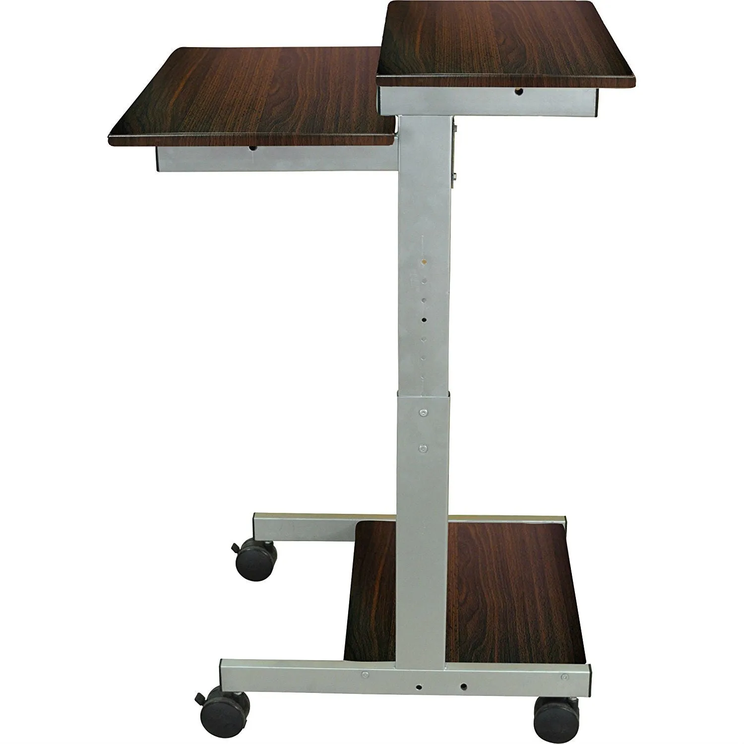24-inch Steel Frame Standing Computer Desk on Wheels in Dark Walnut