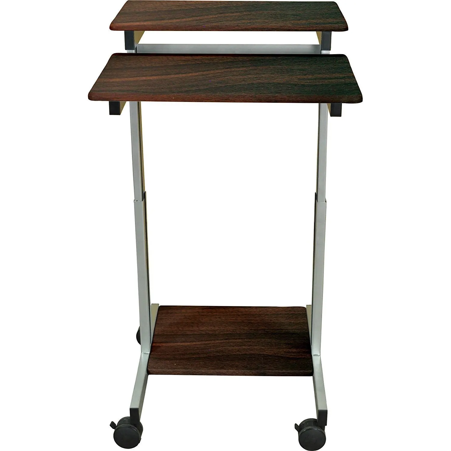 24-inch Steel Frame Standing Computer Desk on Wheels in Dark Walnut