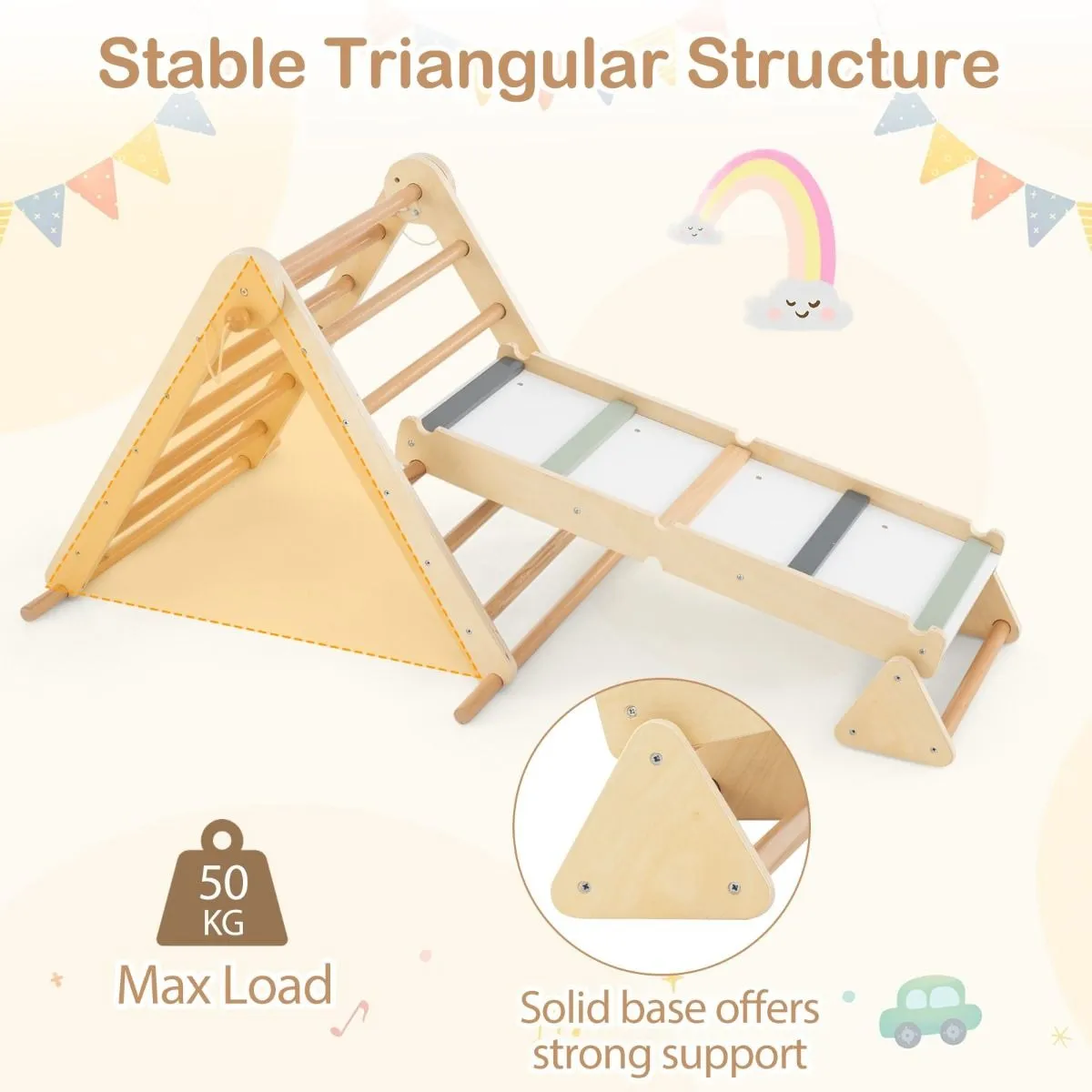 4-in-1 Folding Pikler Triangle Set with 2-Sided Ramp | Climb, Slide, Hide & Crawl | 3 Years  