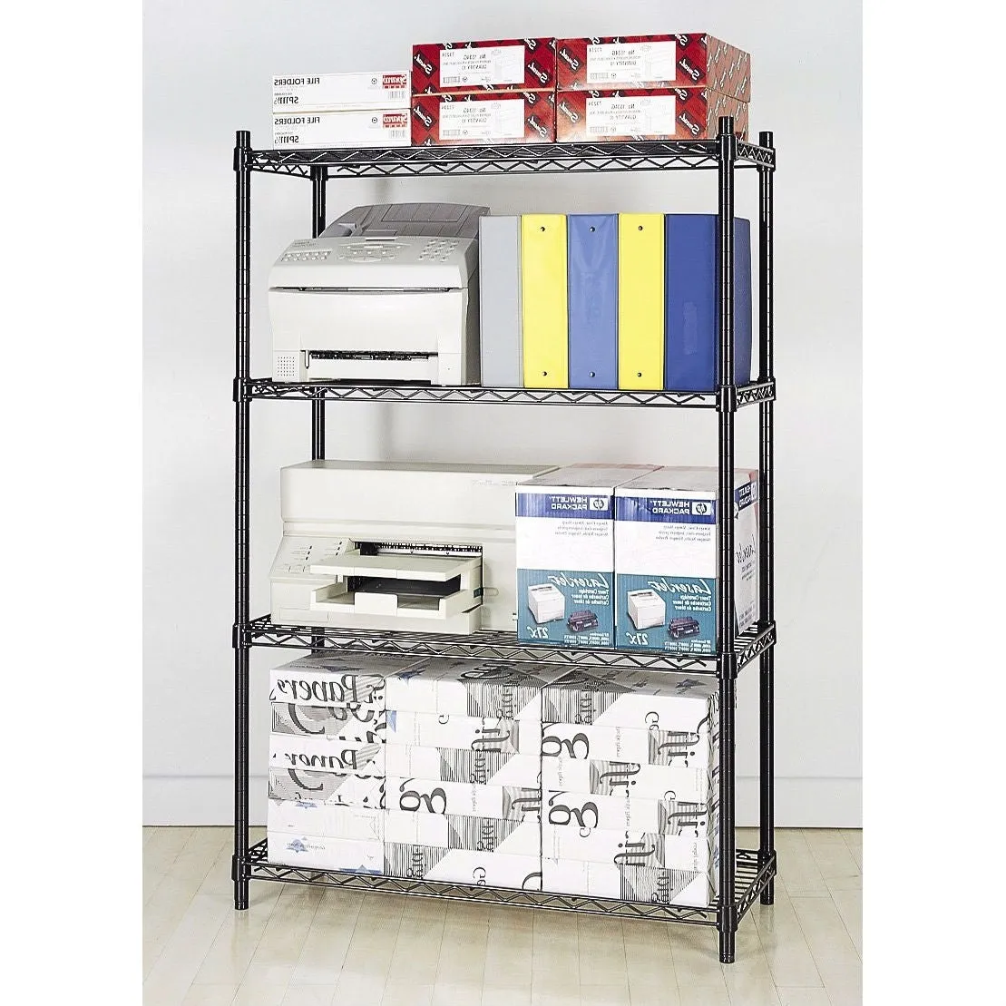 4-Shelf Black Metal Wire Shelving Unit - Each Shelf Holds up to 350 lbs