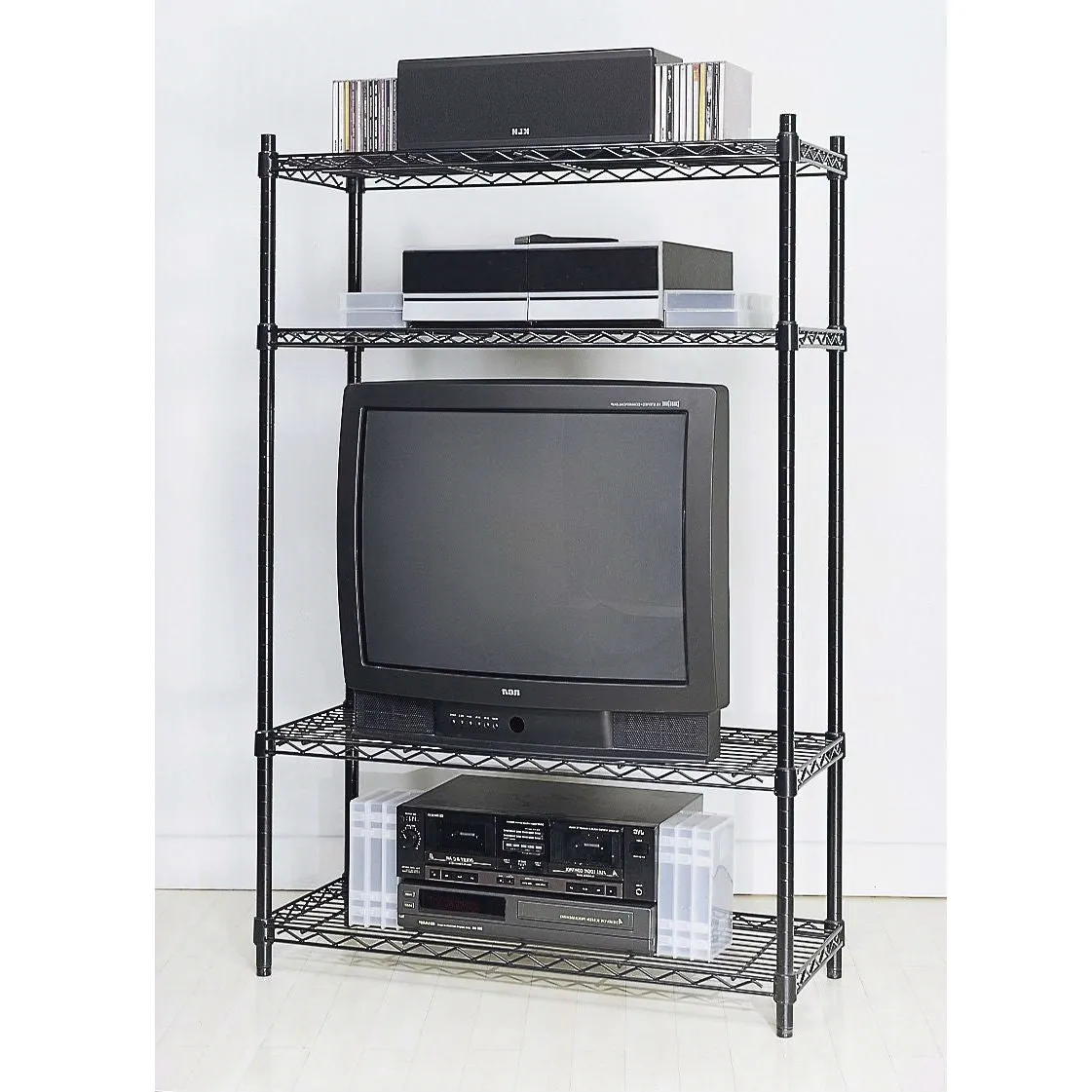 4-Shelf Black Metal Wire Shelving Unit - Each Shelf Holds up to 350 lbs