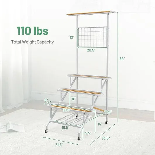 4-Tier Hanging Plant Stand with Hanging Bar - Color: White