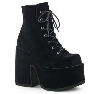 5" Chunky Heel 3" P/F Lace-Up Ankle Boot - Black Velvet -