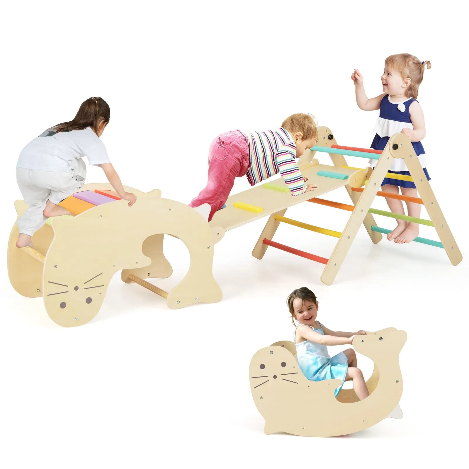 7-in-1 Indoor Eco Natural Wood Folding Montessori Climbing Frame | Pikler Triangle
