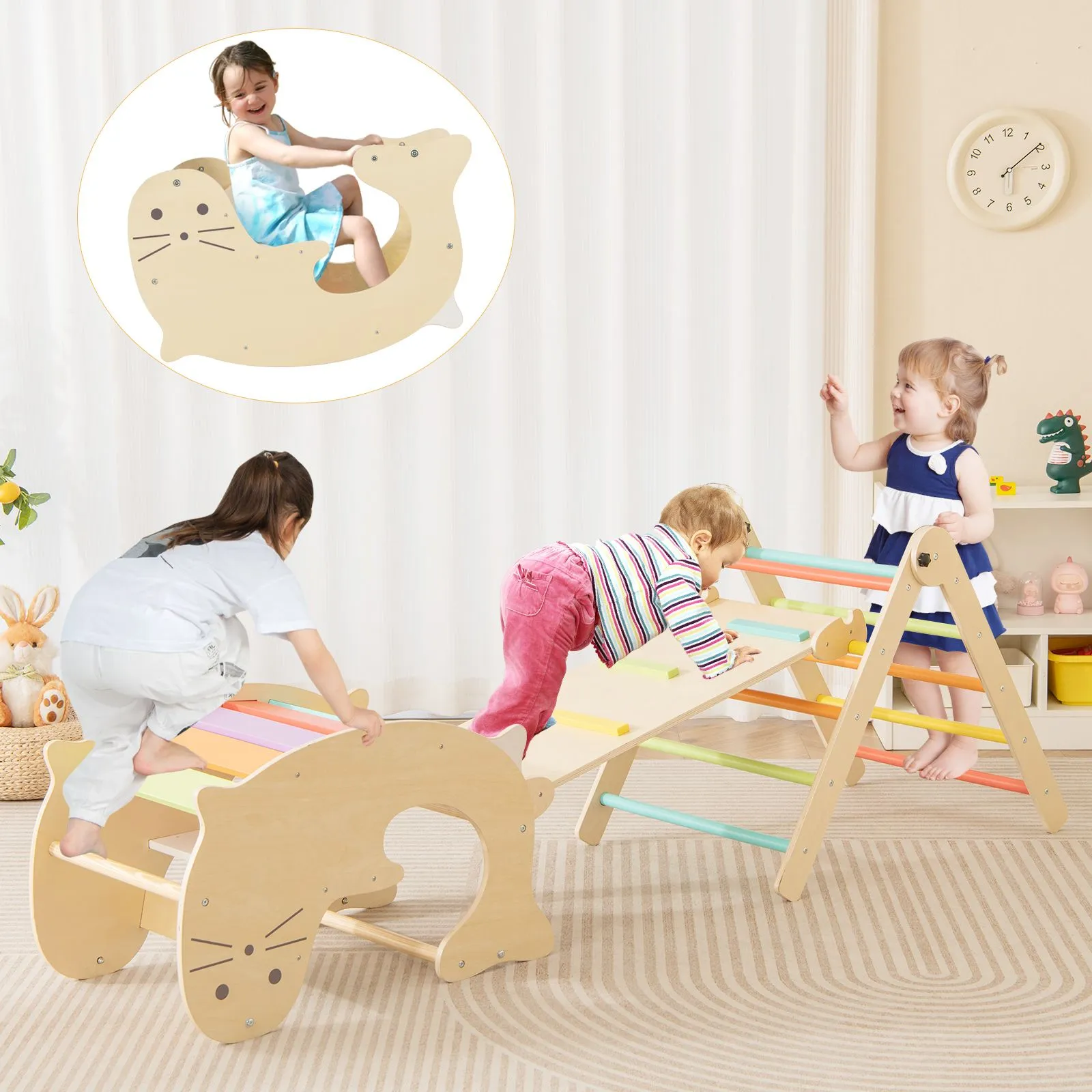 7-in-1 Indoor Eco Natural Wood Folding Montessori Climbing Frame | Pikler Triangle