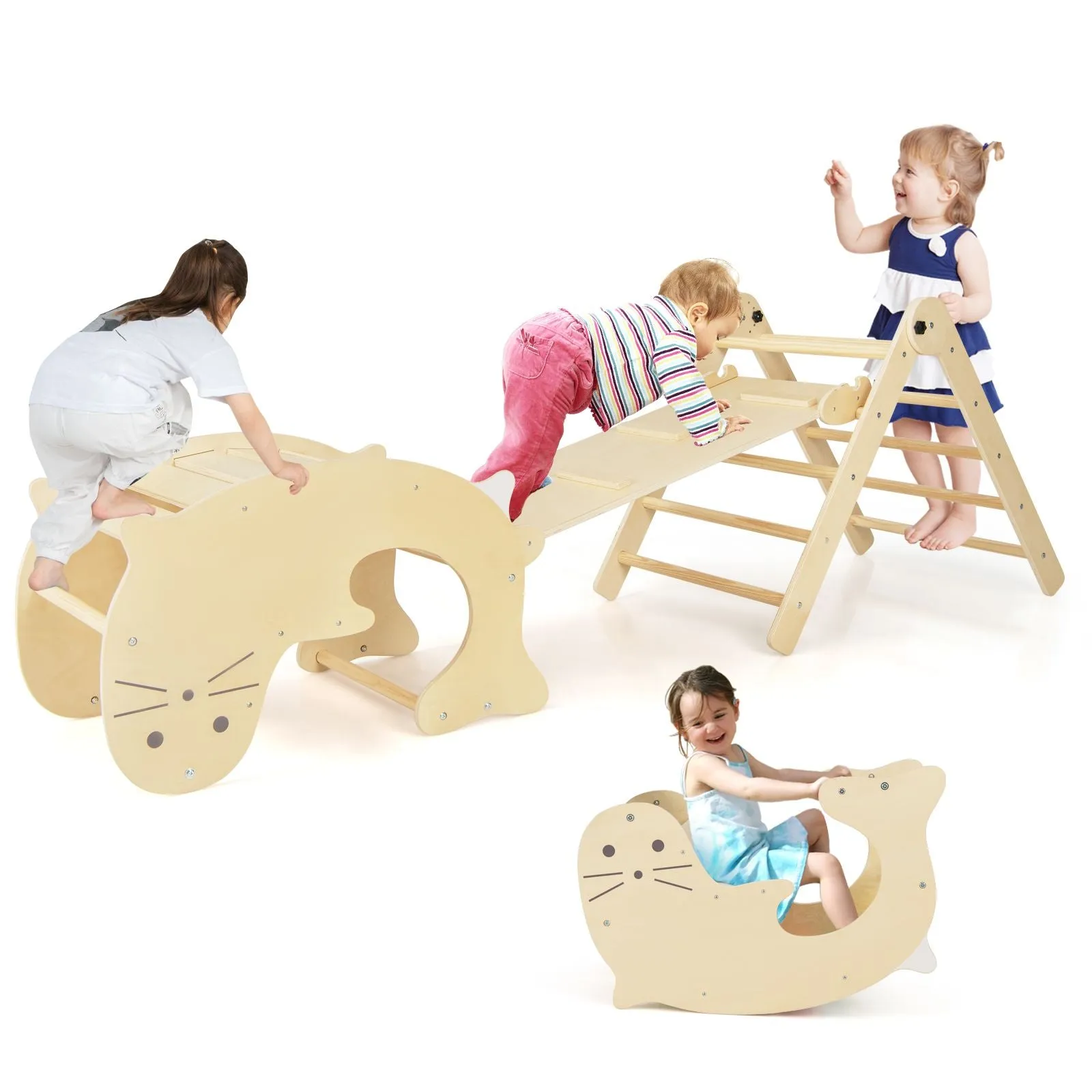 7-in-1 Indoor Eco Natural Wood Folding Montessori Climbing Frame | Pikler Triangle