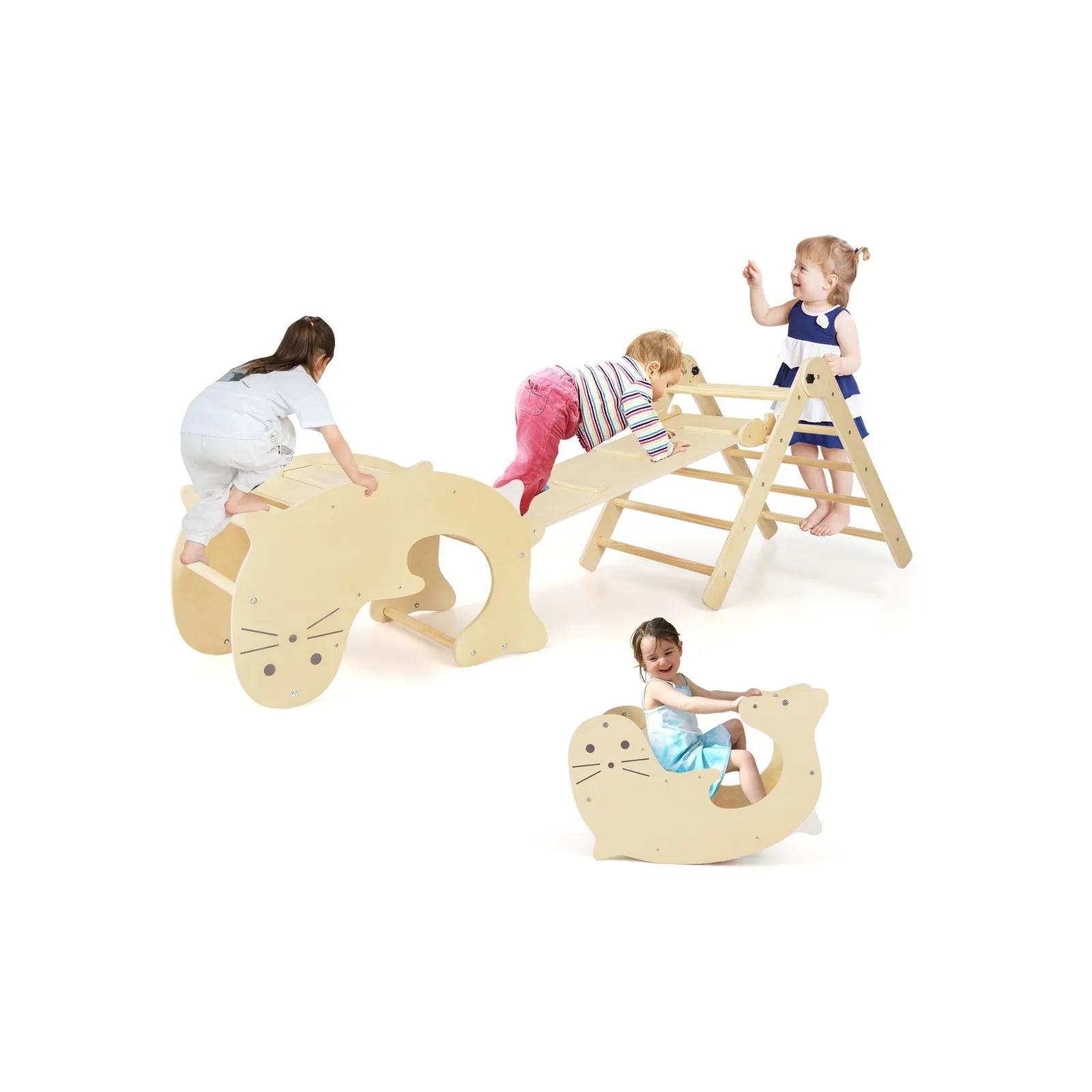 7-in-1 Indoor Eco Natural Wood Folding Montessori Climbing Frame | Pikler Triangle