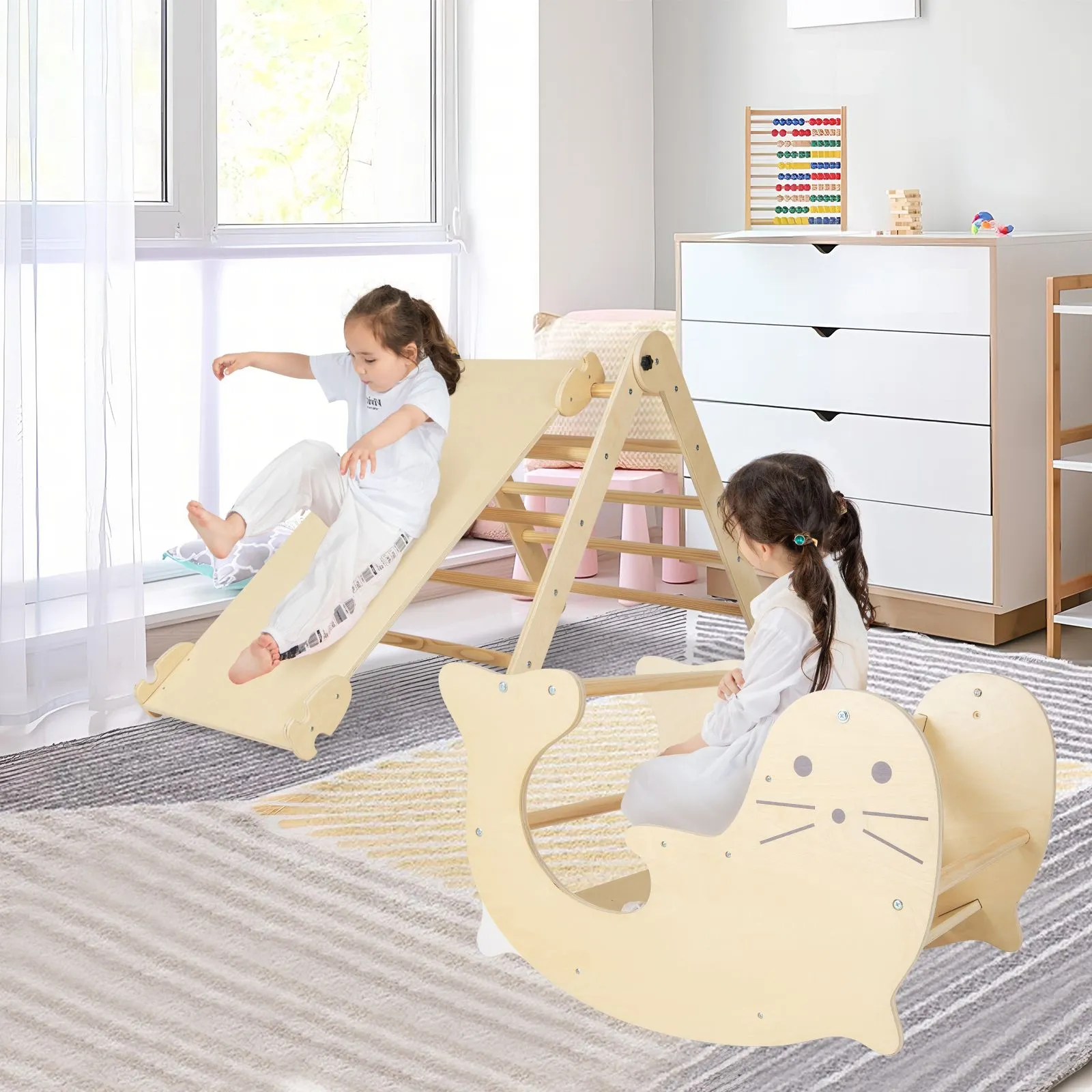 7-in-1 Indoor Eco Natural Wood Folding Montessori Climbing Frame | Pikler Triangle