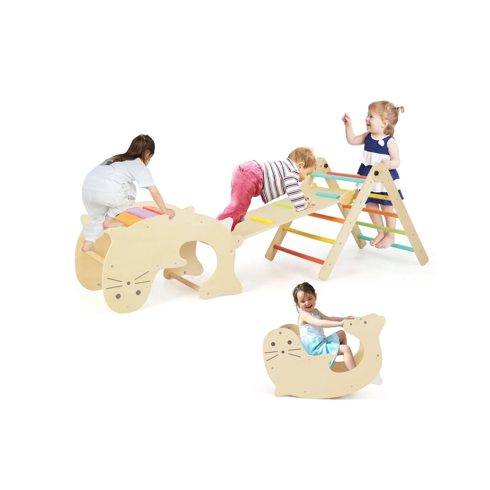 7-in-1 Indoor Eco Natural Wood Folding Montessori Climbing Frame | Pikler Triangle