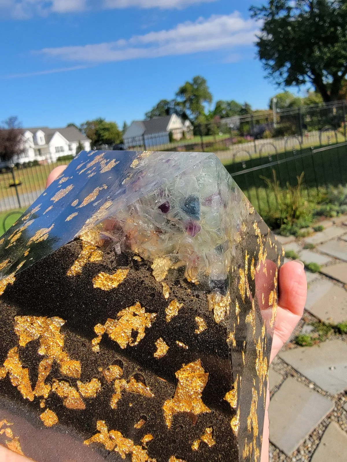 8 Sided Rainbow Fluorite Orgonite® Pyramid