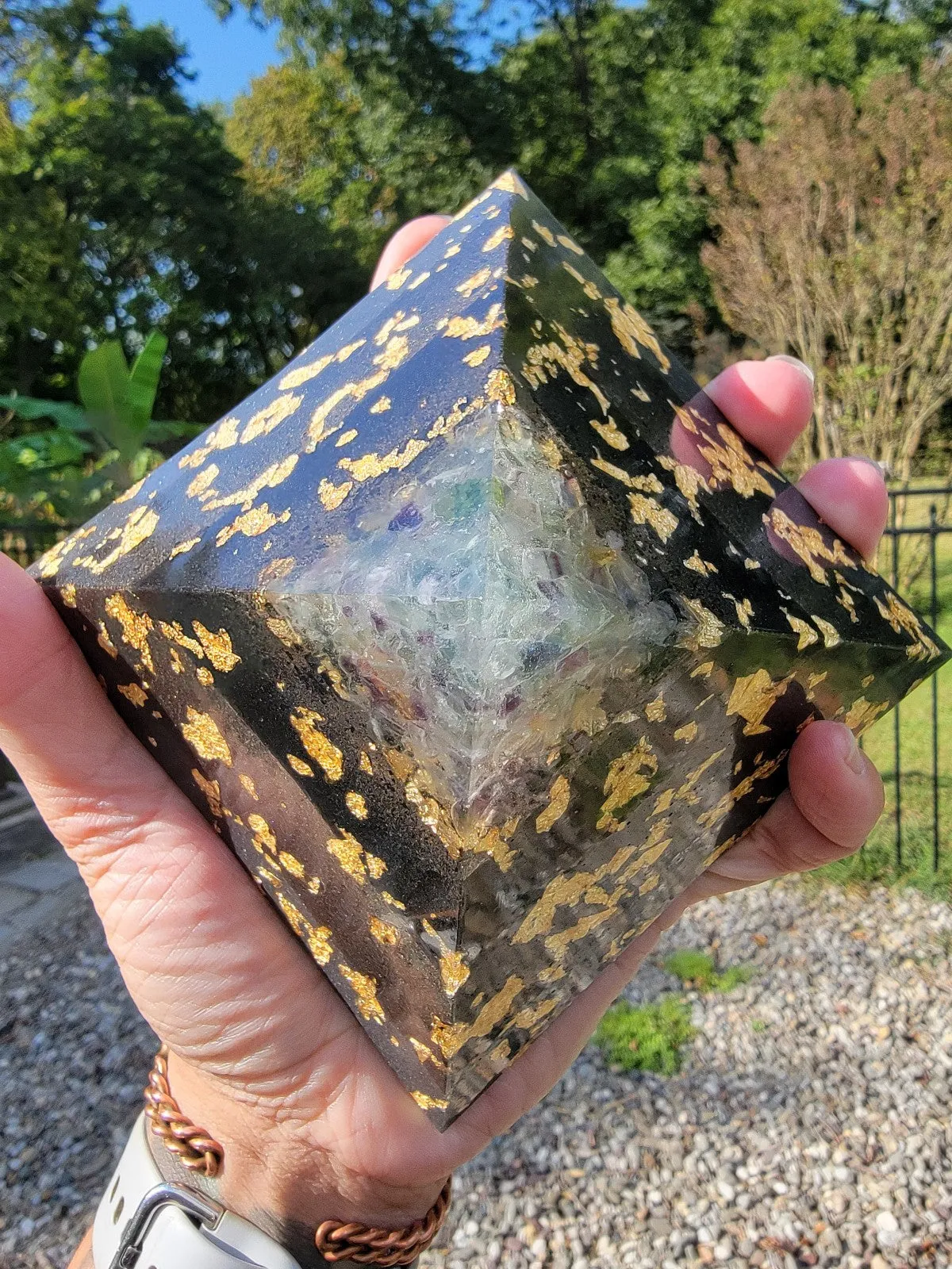 8 Sided Rainbow Fluorite Orgonite® Pyramid