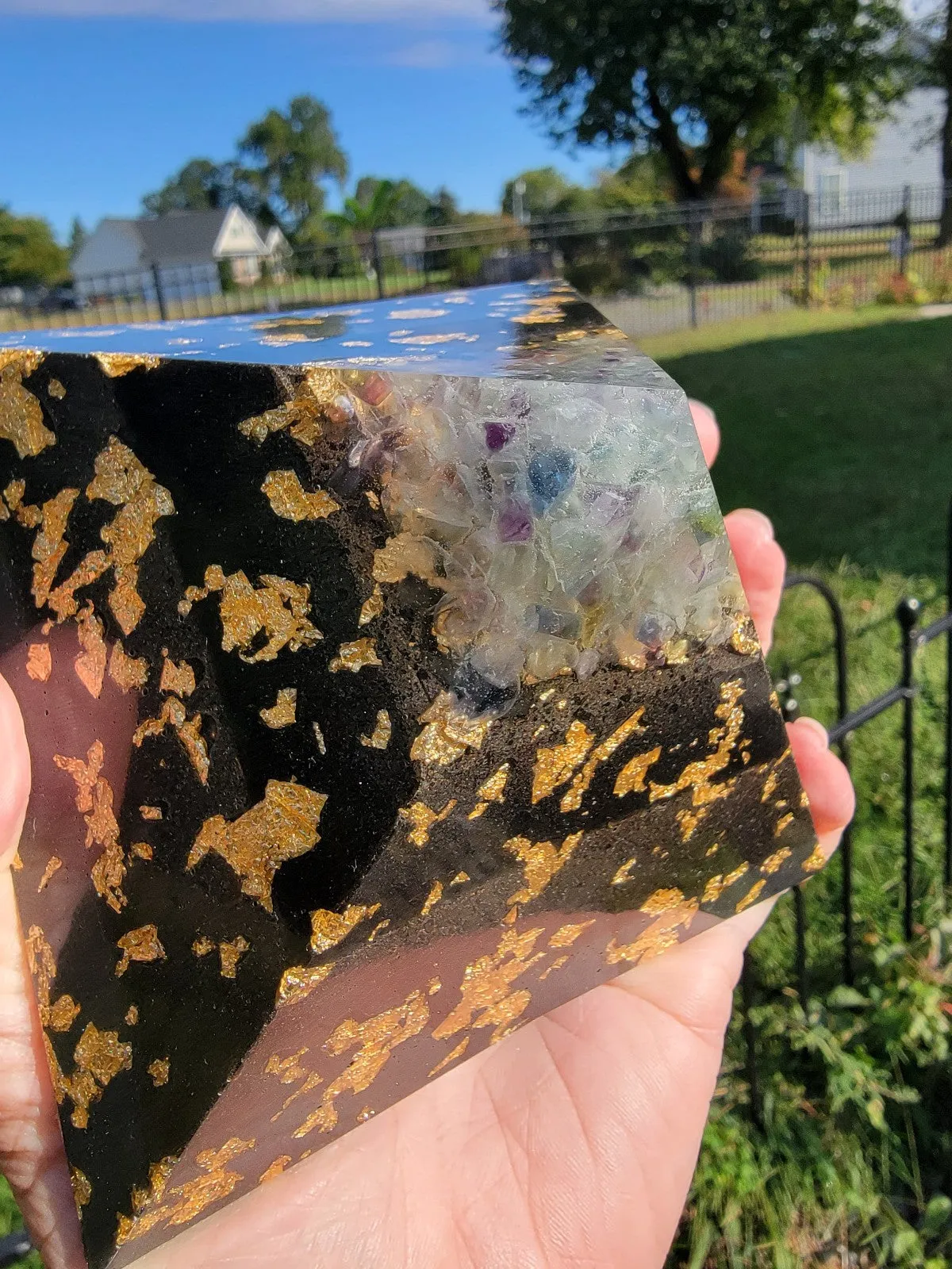 8 Sided Rainbow Fluorite Orgonite® Pyramid