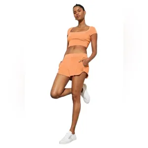 ALO YOGA  TERRY HIGH-WAIST BEACHSIDE SHORT XS RETRO CANTELOPE HIGH RISE