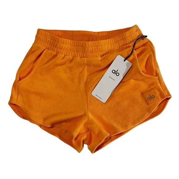 ALO YOGA  TERRY HIGH-WAIST BEACHSIDE SHORT XS RETRO CANTELOPE HIGH RISE