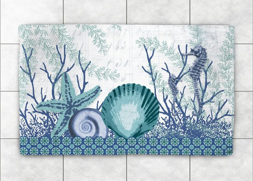 Aquatic Seahorses and Sea Shells Accent Rug
