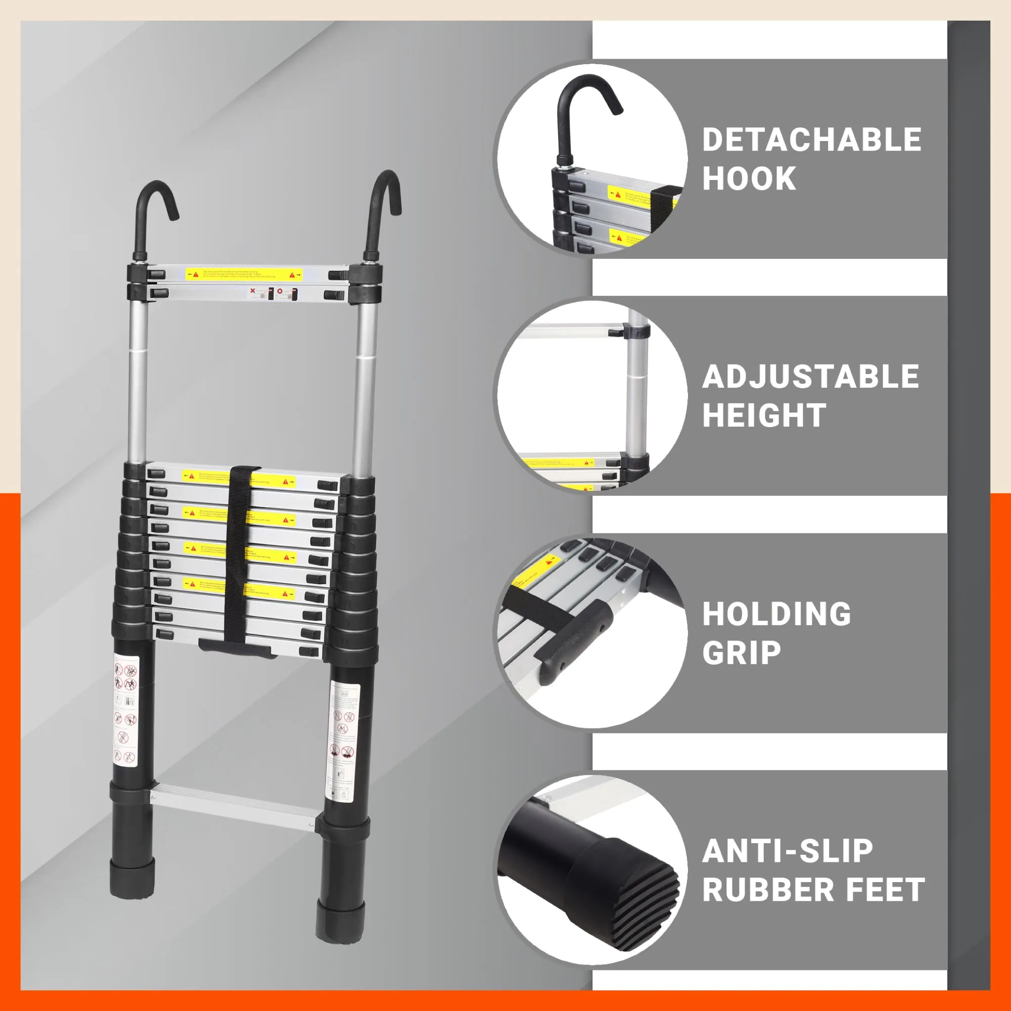 Bathla 12.5 ft Aluminium Telescopic Ladder | 2-Year Manufacturer Warranty | Portable & Compact | Made in India (13 Step - 3.8 mtr)