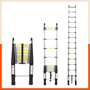 Bathla 14.5ft Aluminium Telescopic Ladder | 2-Year Manufacturer Warranty | Portable & Compact | Made in India (15 Step - 4.4 mtr)
