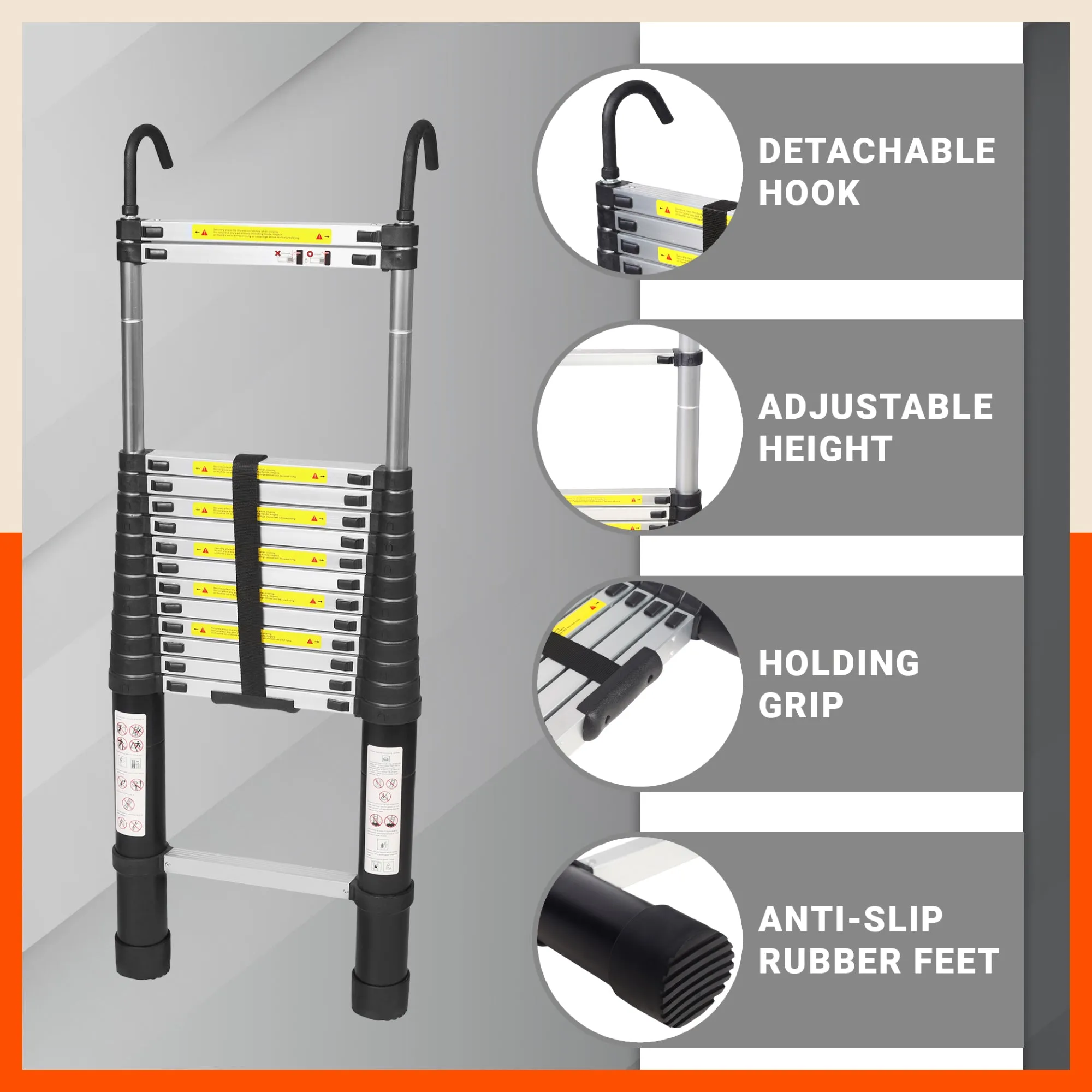 Bathla 14.5ft Aluminium Telescopic Ladder | 2-Year Manufacturer Warranty | Portable & Compact | Made in India (15 Step - 4.4 mtr)