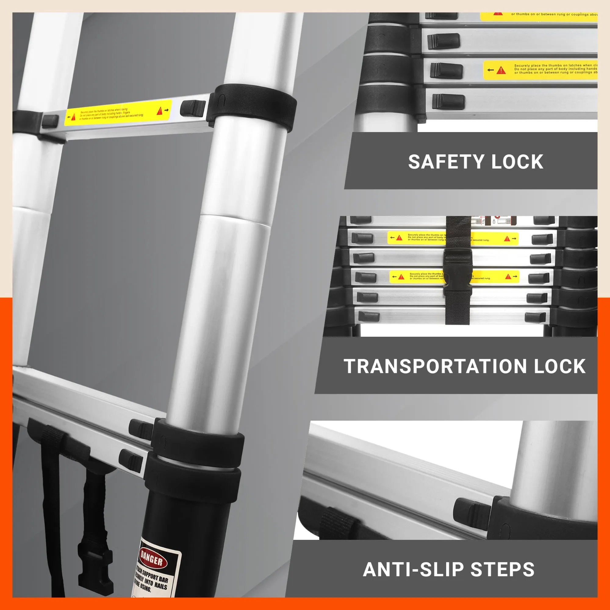 Bathla 14.5ft Aluminium Telescopic Ladder | 2-Year Manufacturer Warranty | Portable & Compact | Made in India (15 Step - 4.4 mtr)