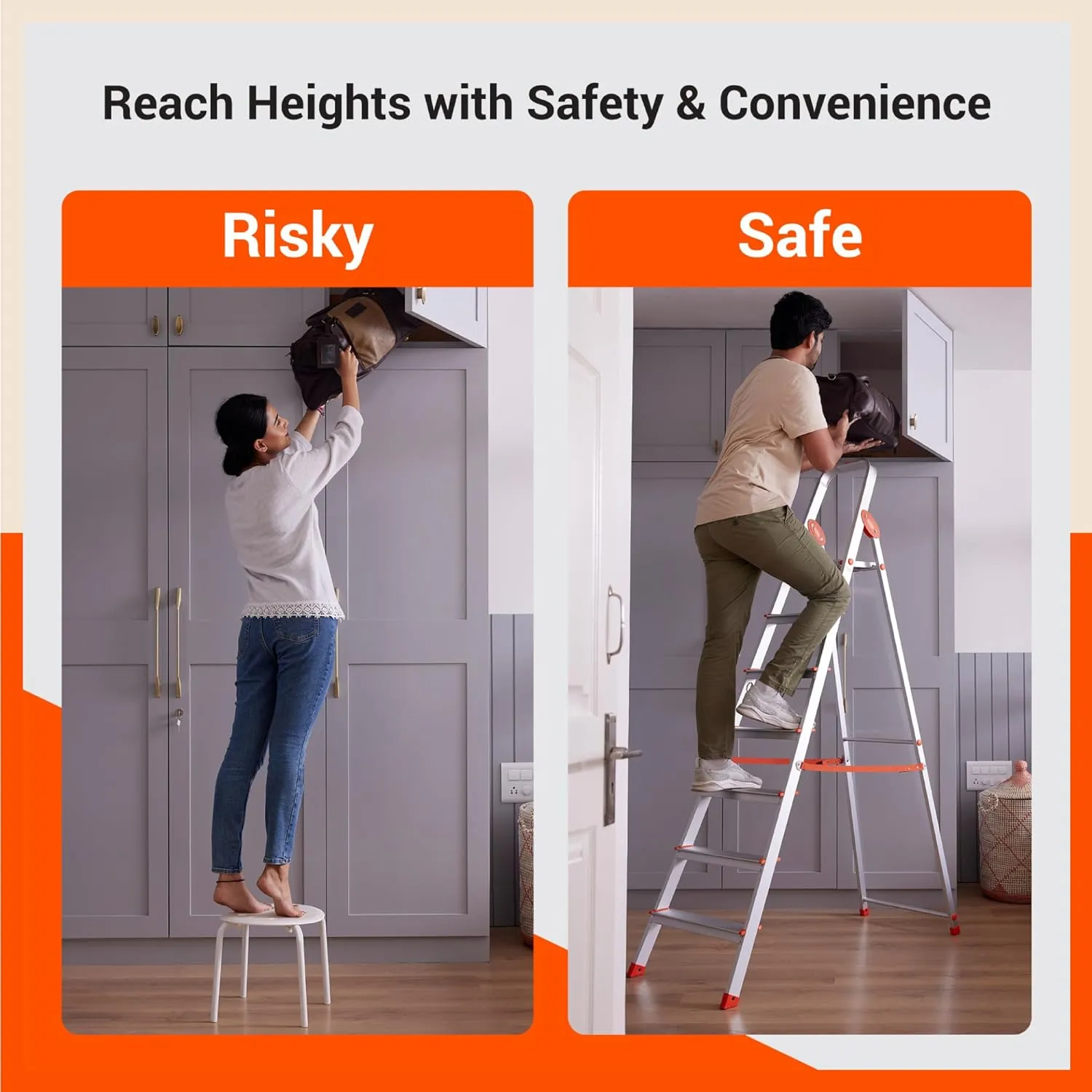Bathla Advance 4-Step Foldable Aluminium Ladder For Home (Orange)