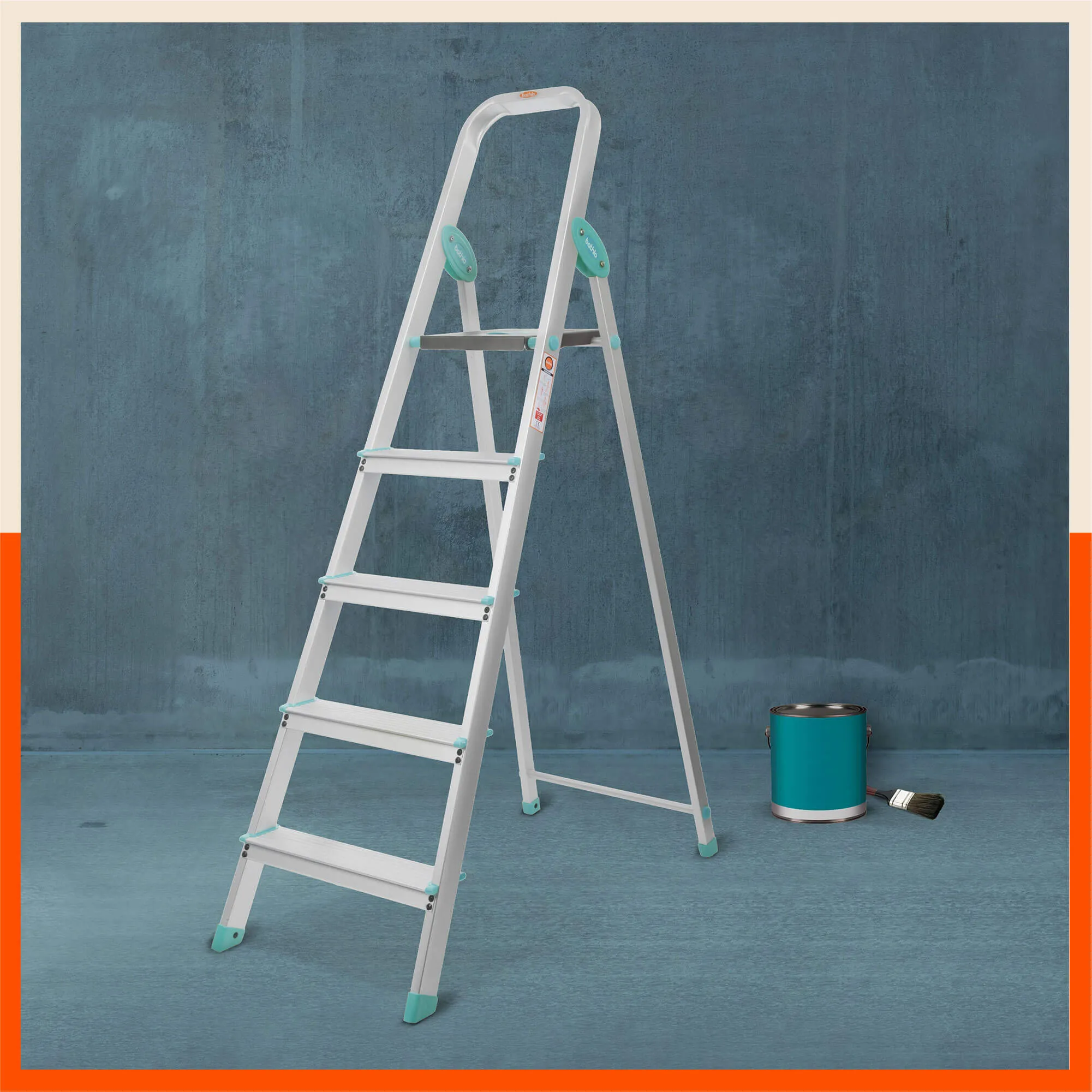 Bathla Advance Carbon - 5 Step Foldable Aluminium Ladder For Home (Teal)