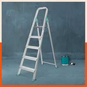 Bathla Advance Carbon - 5 Step Foldable Aluminium Ladder For Home (Teal)