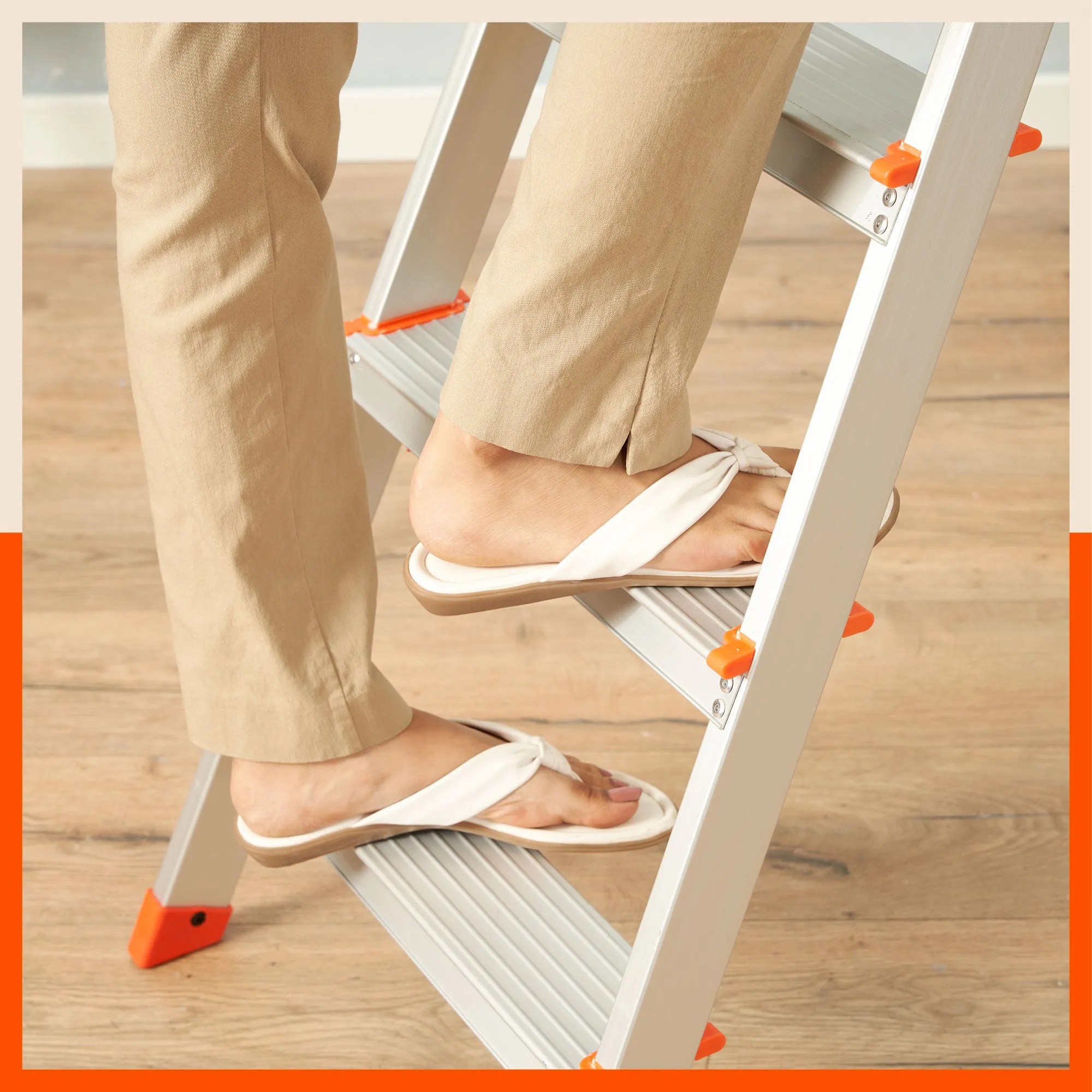 Bathla Advance Carbon - 6 Step Foldable Aluminium Ladder For Home (Orange)