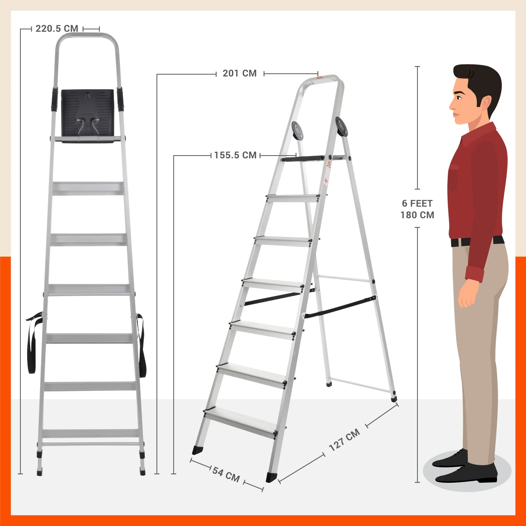 Bathla Advance Carbon - 7 Step Foldable Aluminium Ladder For Home (Black)