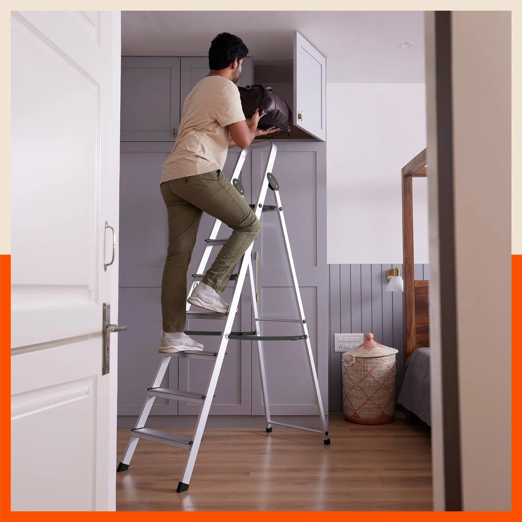 Bathla Advance Carbon - 7 Step Foldable Aluminium Ladder For Home (Black)