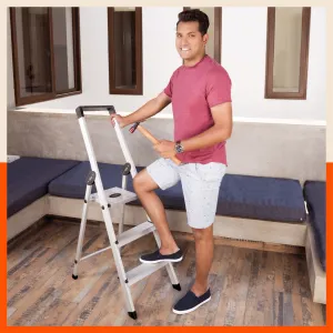 Bathla Prime 3 - Step Aluminium Ladder for Home with Multi Utility Support Handle - Black