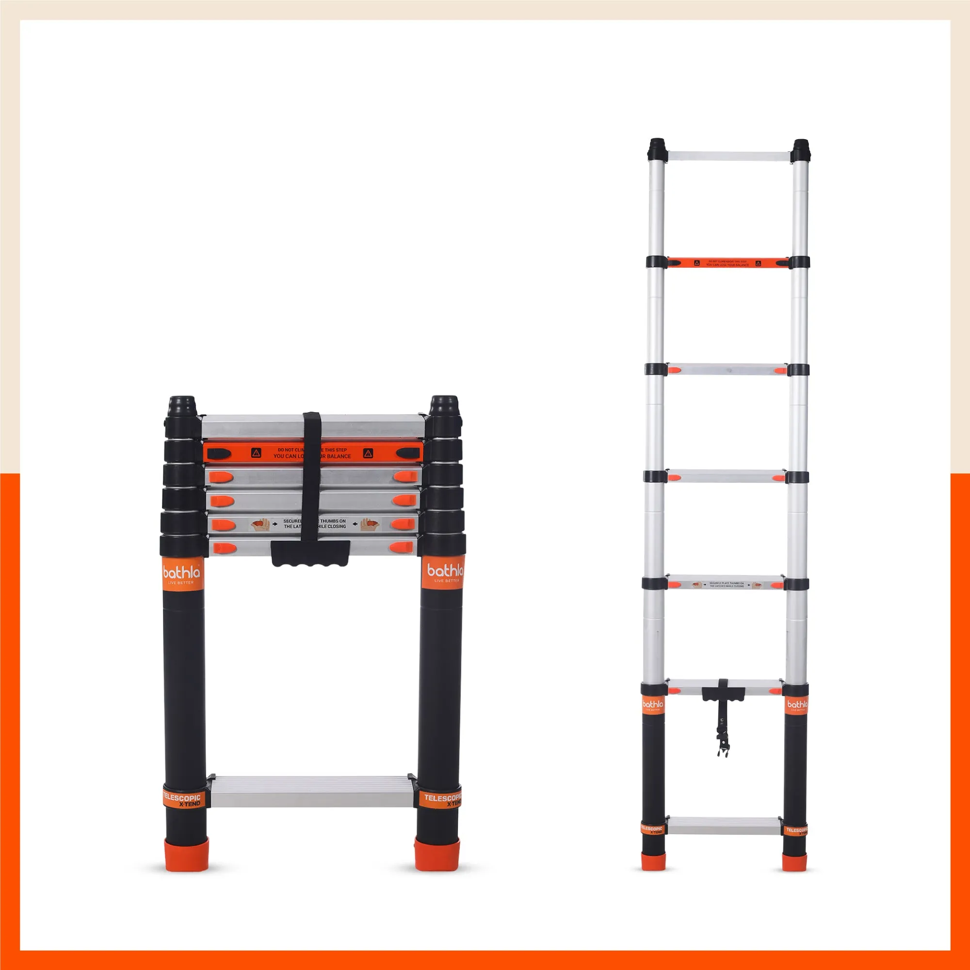 Bathla X-TEND 6.5 ft Aluminium Telescopic Ladder | Made in India (7 Step - 2 Mtr)