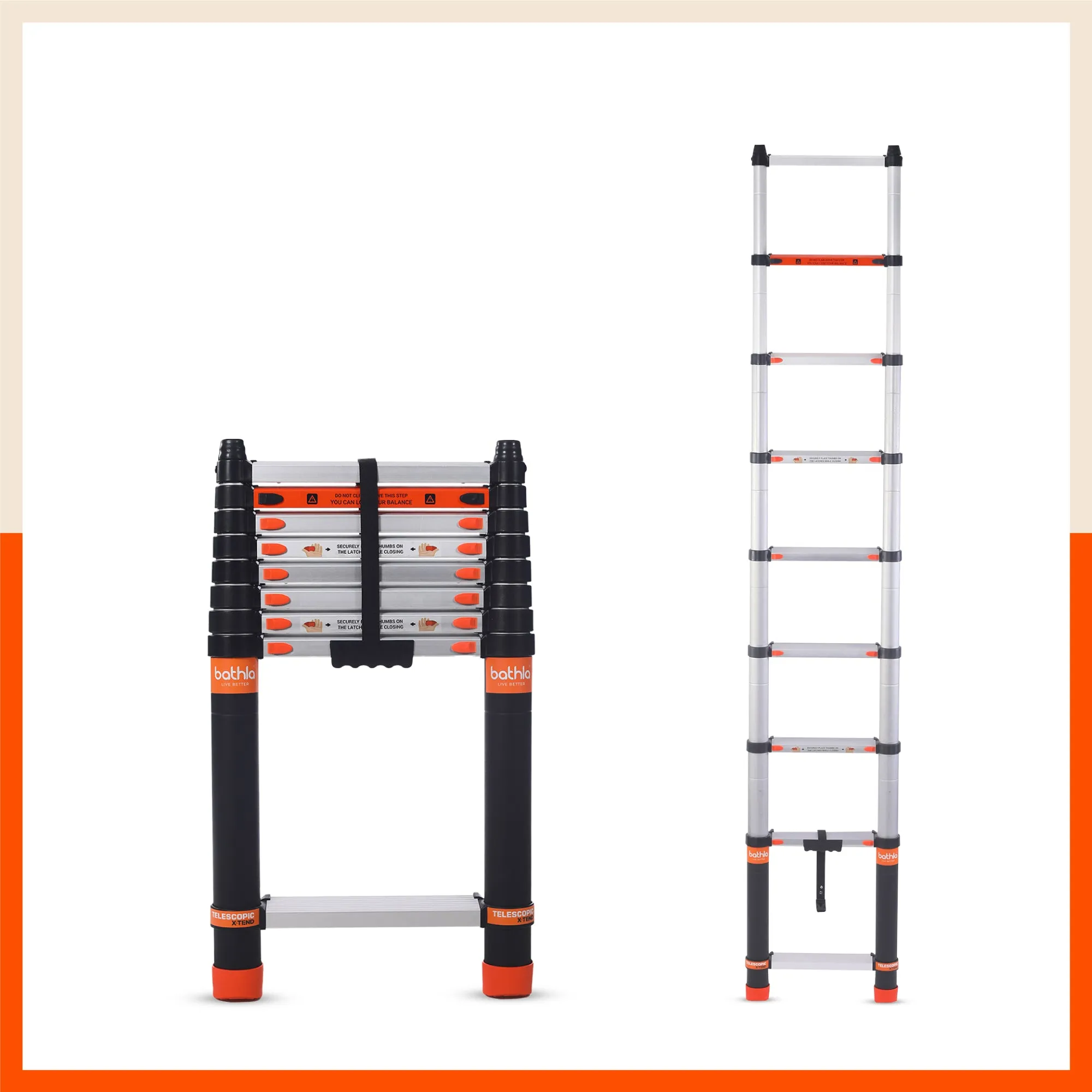 Bathla X-TEND 8.5 ft Aluminium Telescopic Ladder | Made in India (9 Step - 2.6 Mtr)