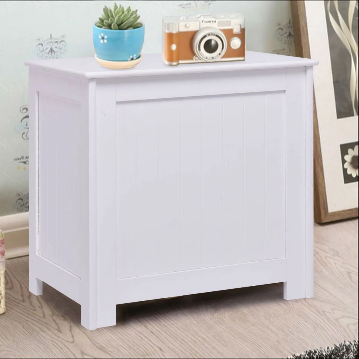 Bathroom Laundry Hamper Clothes Storage Cabinet in White