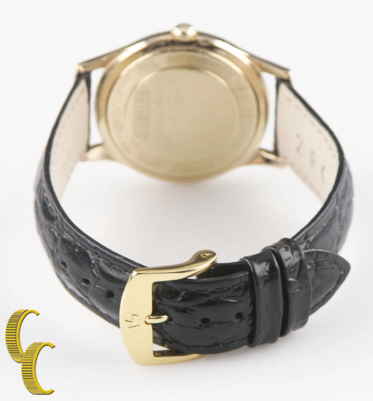Benrus Gold-Plated Shock Absorber  Watch w/ Date Leather Band Gift for Him!