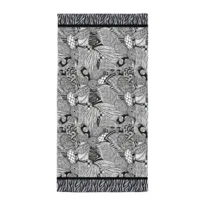 Black Doodles and Zebra - Beach Towel