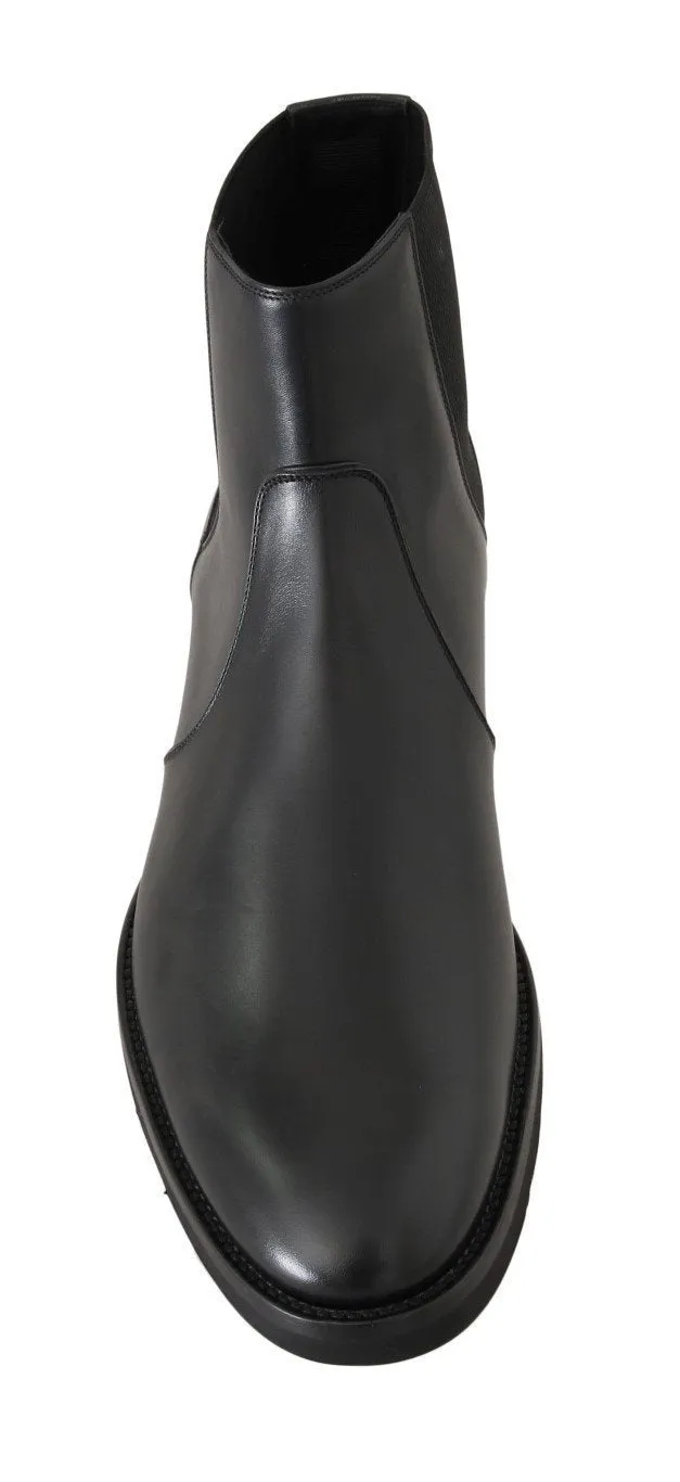 Black Leather Ankle Stretch Boots