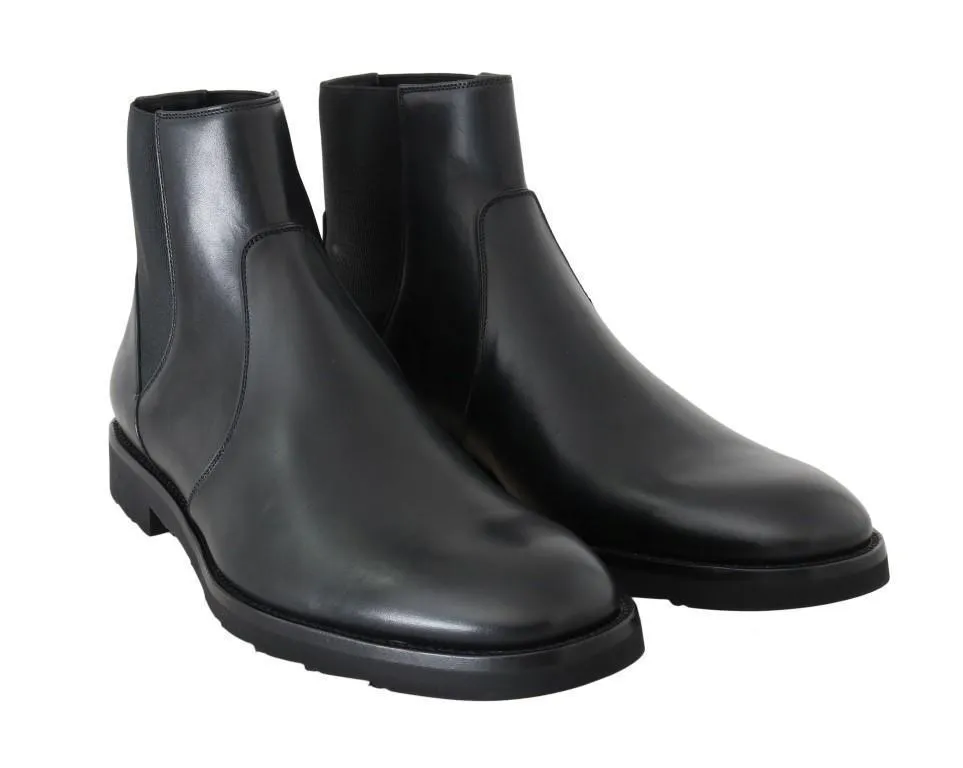 Black Leather Ankle Stretch Boots