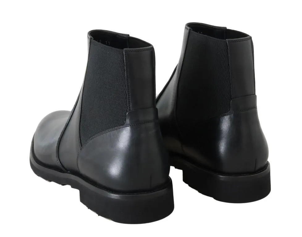 Black Leather Ankle Stretch Boots