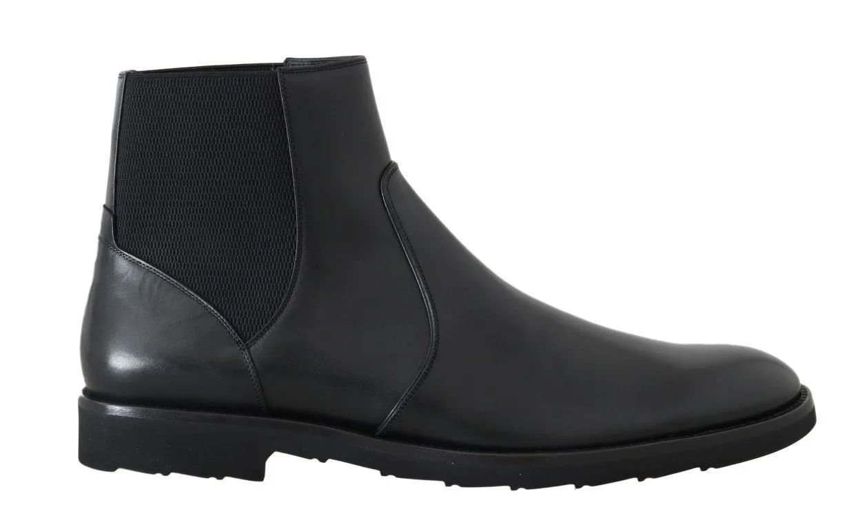 Black Leather Ankle Stretch Boots