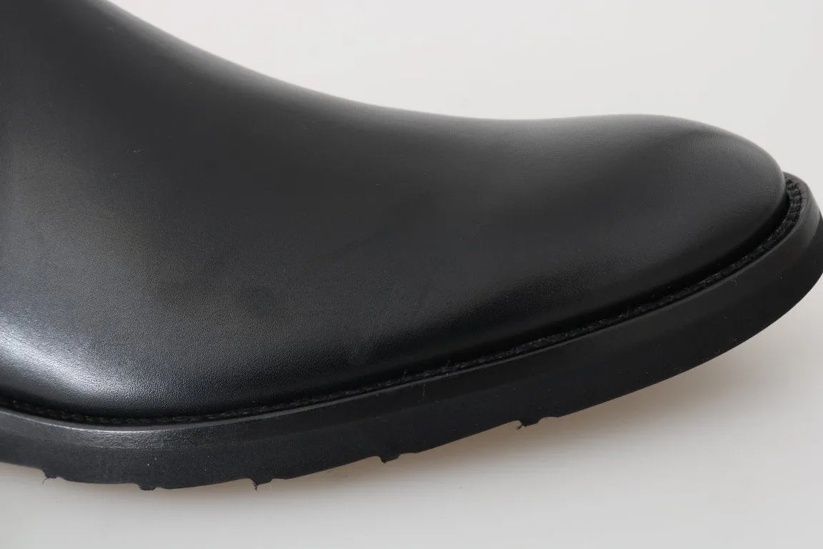 Black Leather Ankle Stretch Boots
