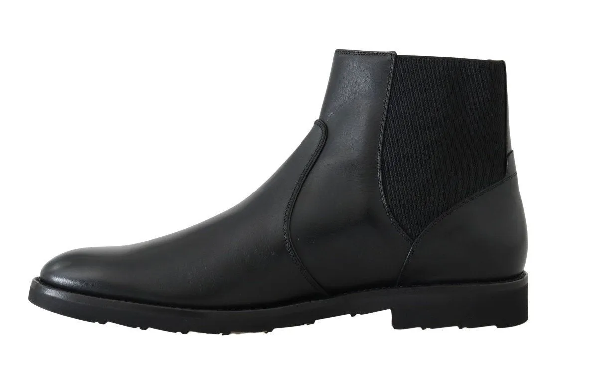 Black Leather Ankle Stretch Boots