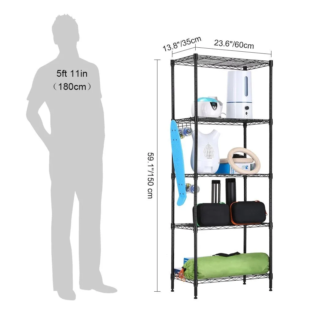 Black Metal 5-Tier Bakers Rack Kitchen Storage Shelving Unit