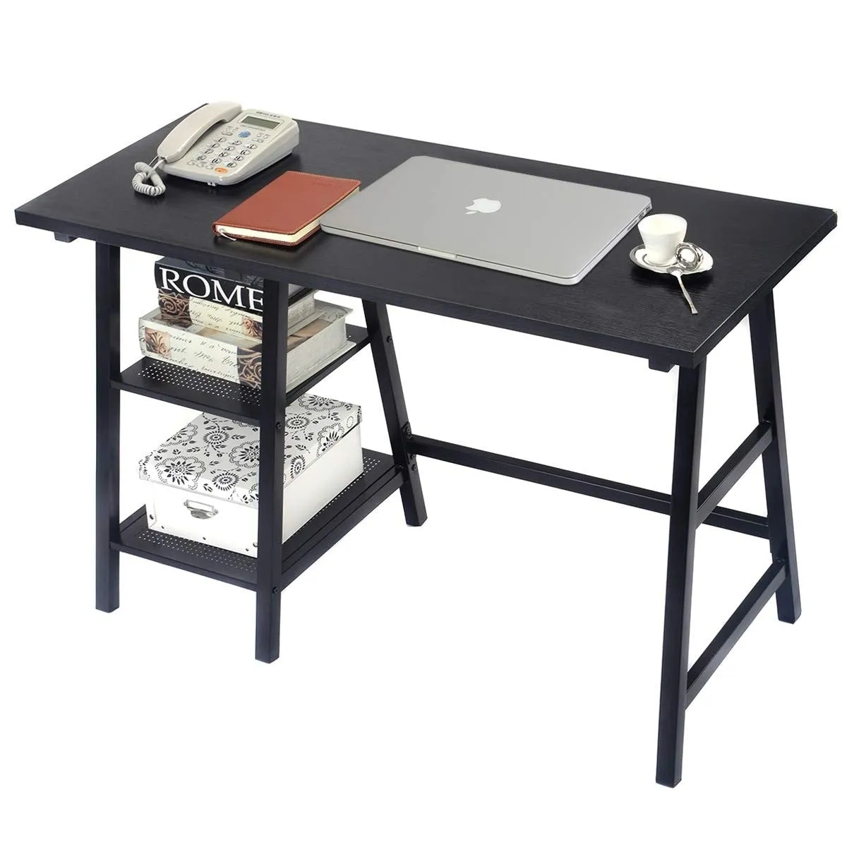 Black Metal and Wood Modern Computer Desk