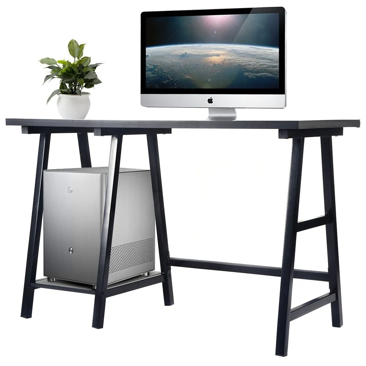 Black Metal and Wood Modern Computer Desk